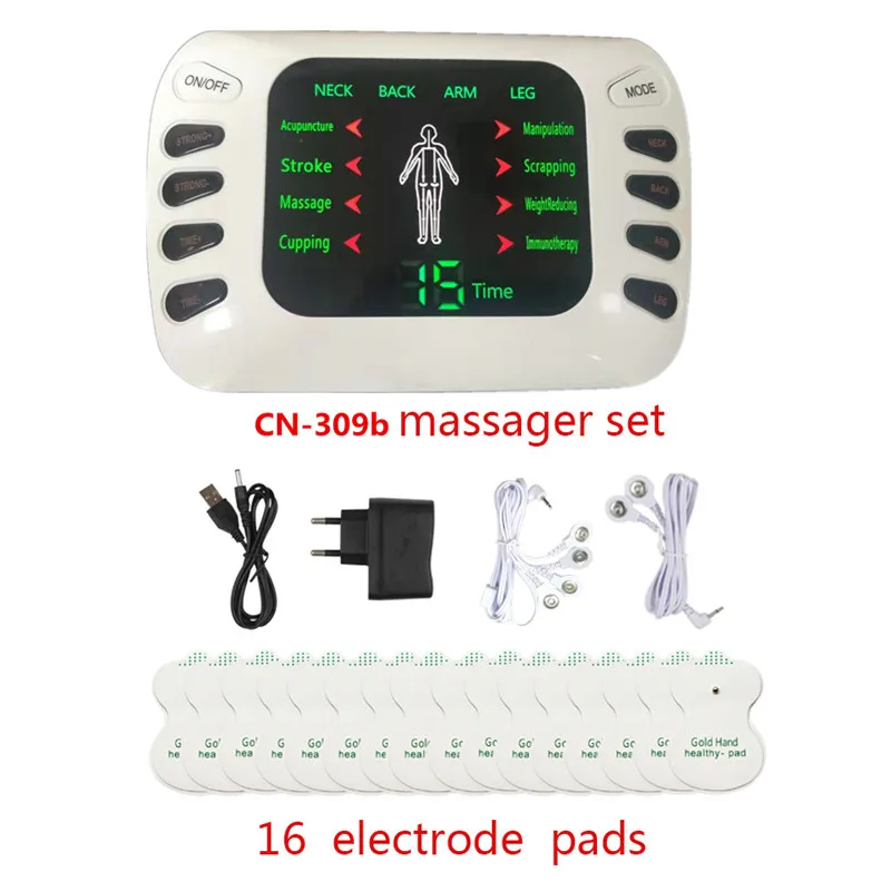 

309b Dual Output Tens Acupuncture Electric Therapy EMS Muscle Stimulator 8 Modes Meridian Physiotherapy Apparatus Massager+16pad