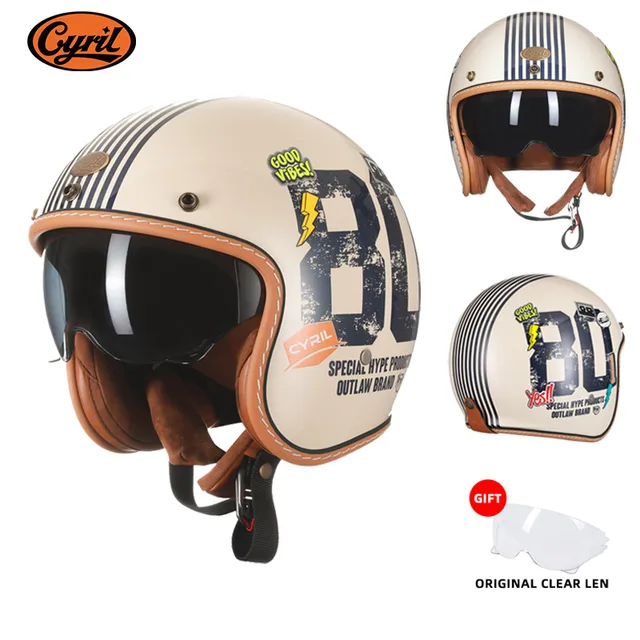 Retro 3/4 Open Face Half Motorcycle Helmet CYRIL B206 Lightweight Adult Vintage Jet Helmet for Men Women DOT ECE Approved 1