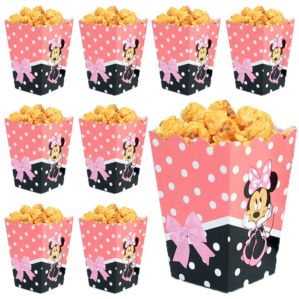 

18pcs/lot Minnie Mouse Theme Popcorn Candy Box Girls Birthday Party Supplies Kids Favor Princess Party Box For Kids