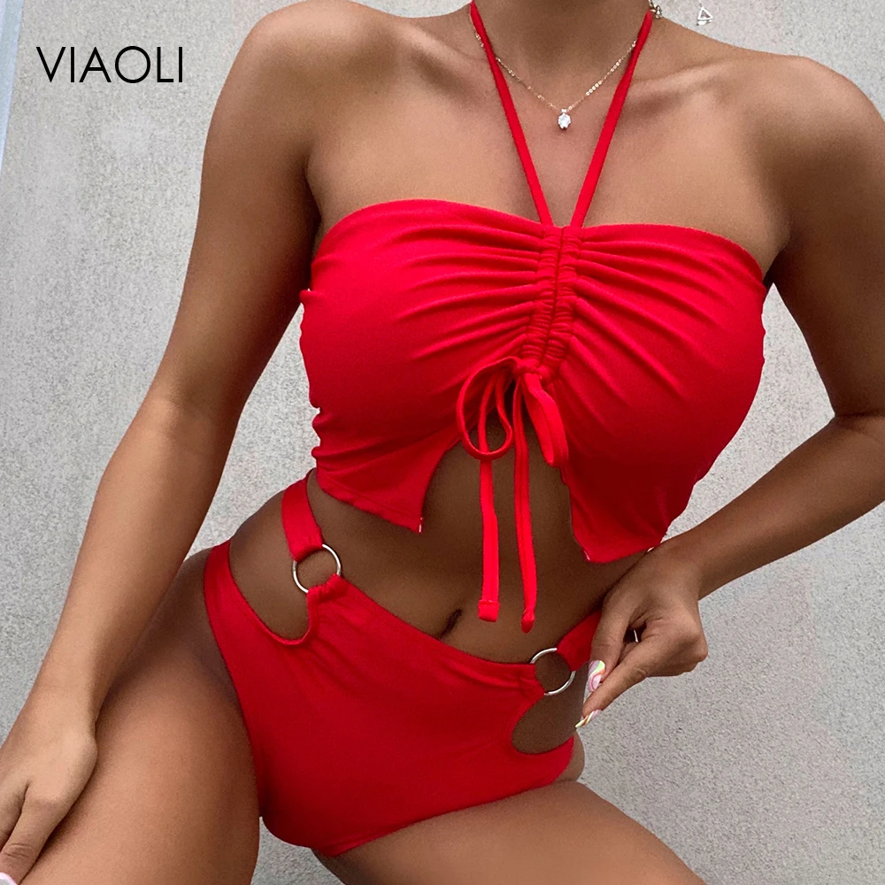 

Купальник с высокой талией, женский летний однотонный сексуальный купальник, сексуальная однотонная пляжная одежда, однотонный купальник, ...