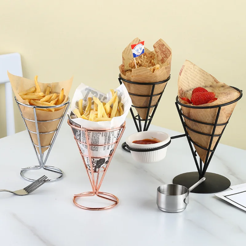 

Fashion Cone Holder Stand Cone Snack Fried Chicken Display Rack Wire Stands for Kitchen French Fry Stand Fry Holder