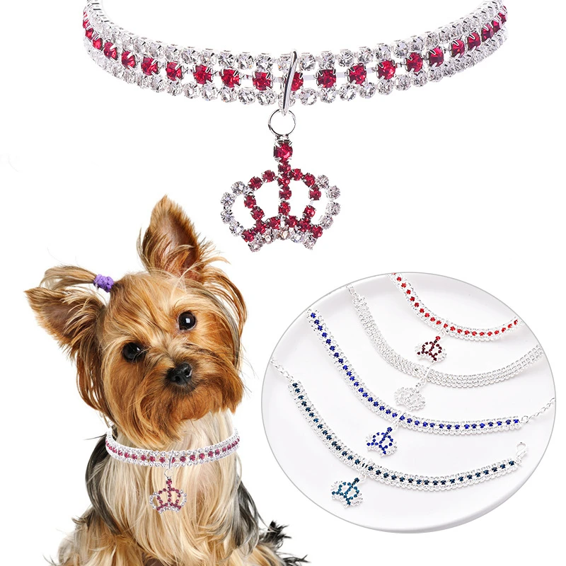 New Design Zircon Pet Dog Collars Colorized Crown Cat Necklace Puppy Adjustable Rose Golden Luxury York Dog Neck Accessories
