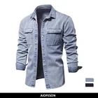 Джинсовая рубашка AIOPESON Мужская, 100% хлопок, повседневная однотонная утепленная рубашка с длинными рукавами, весна, высокое качество