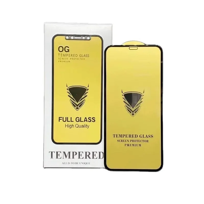 50Pcs Golden Armor Gold Full Glue Tempered Glass for iPhone 14 13 12 Pro Max 9H 0.3mm Full Cover Glass Screen Protector