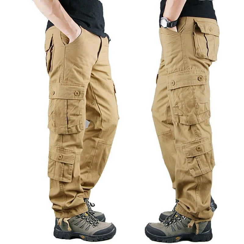 

DEEPTOWN Vintage Loose Cargo Pants for Men Camo Khaki Green Blue Straight Trousers Male Workwear Streetwear Hip Hop Multi-Pocket