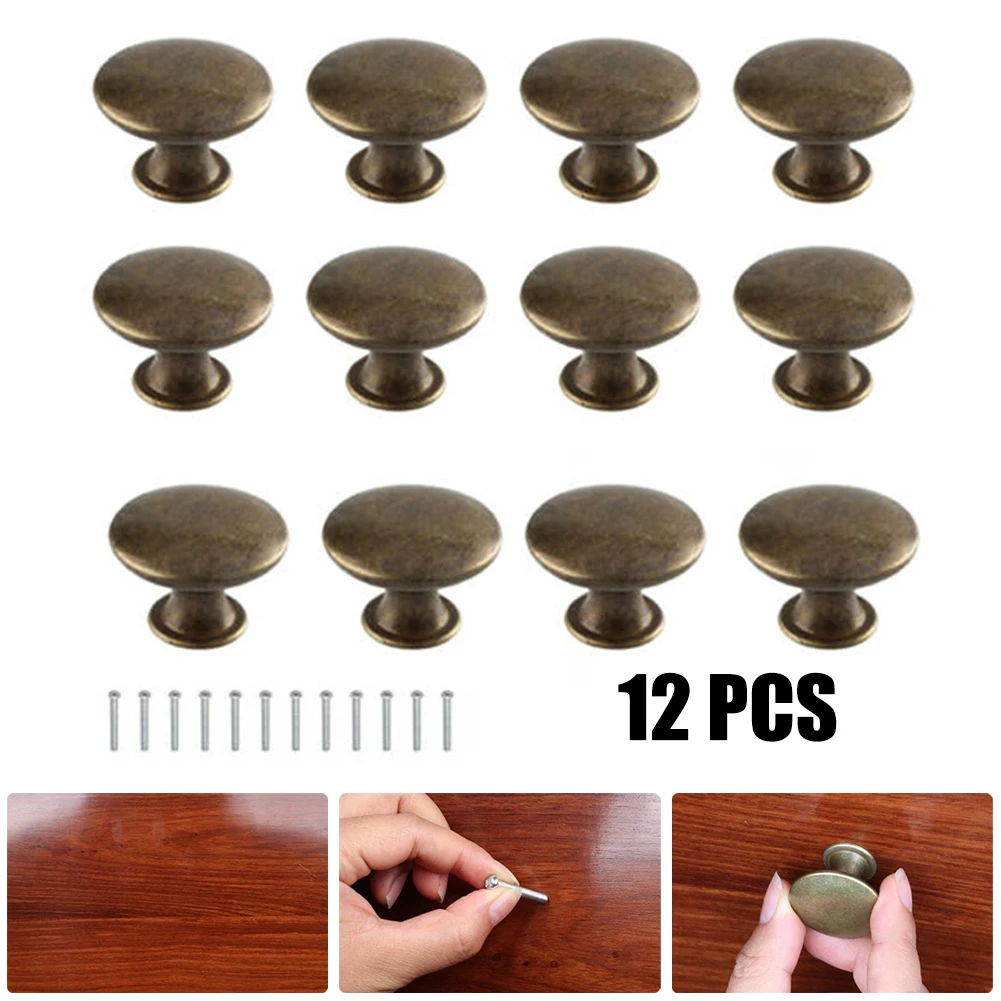 

12Pcs Handles Antique Brass Knobs Handles For Cabinet Doors Drawer Cupboard Door Knob 30*21*17cm Home Hardware Pulls