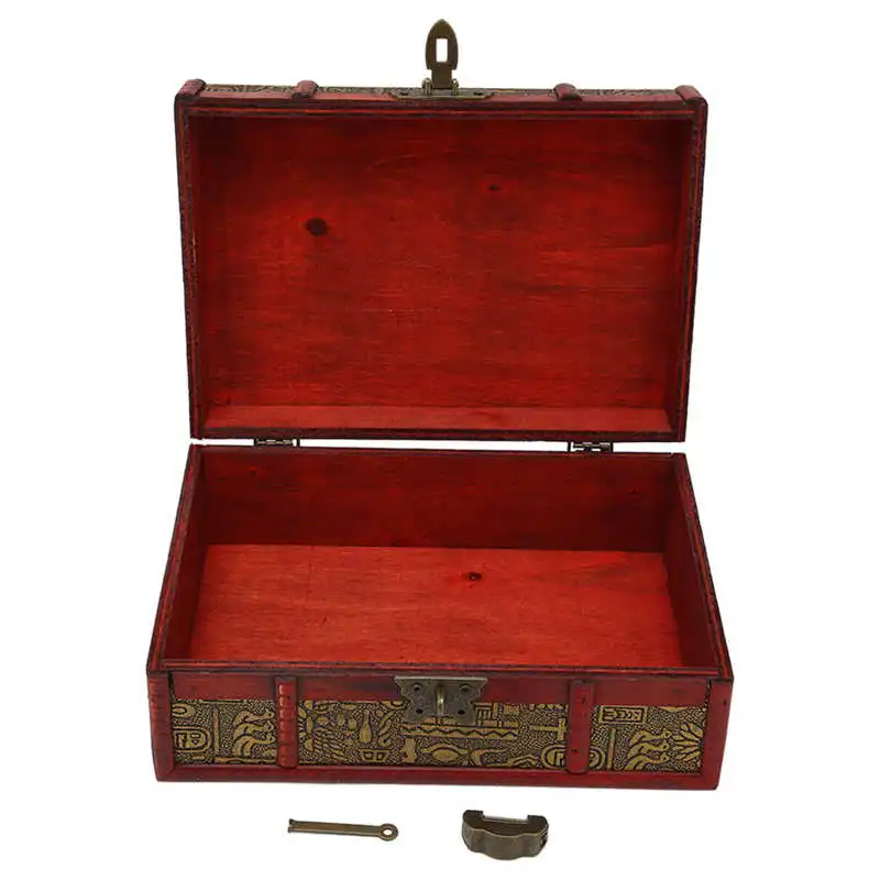 

Retro Jewelry Box Wear Resistant Elegant Wooden Storage Box Photography Props Alloy Hinge Firm Sturdy with Lock Key for Necklace