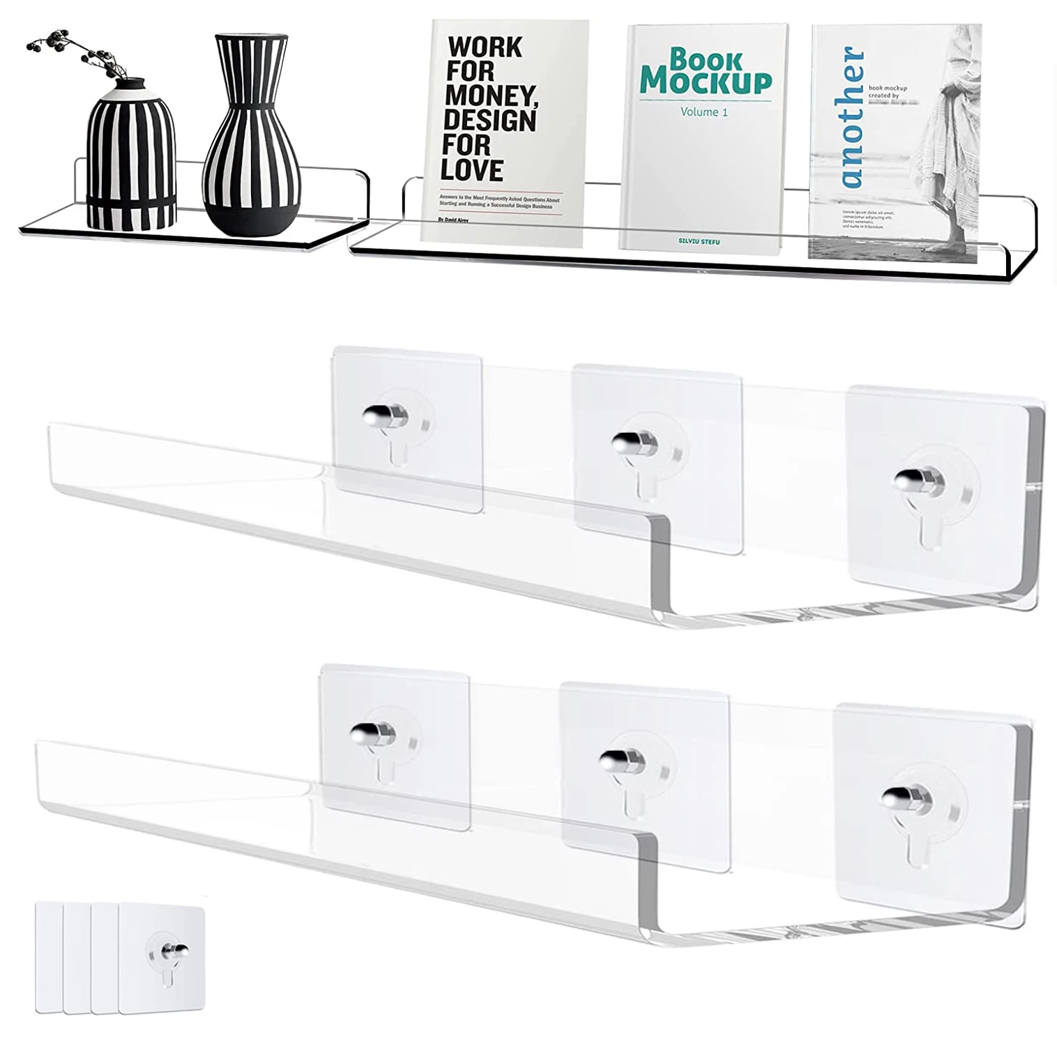 

2 PCS Transparent Acrylic Bathroom Shelf Wall-mounted Partition Free Punching Kitchen Toilet Shelf L-shaped U-shaped