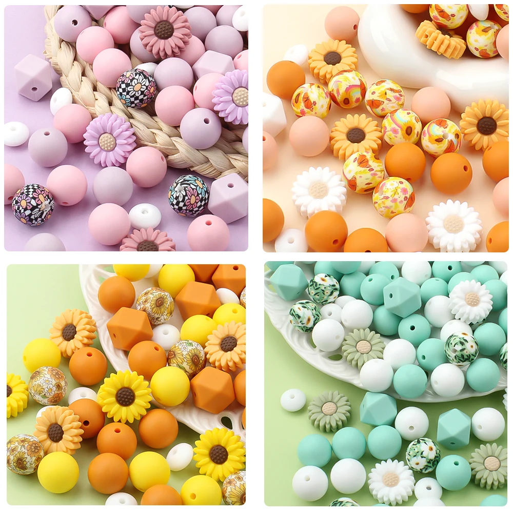 30Pcs Детские Силиконовые Бусины Daisy Тема Для Ювелирных Изделий DIY Ручка Ожерелья