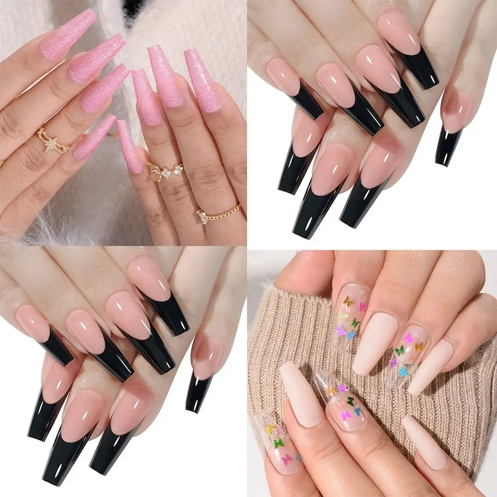 

24pcs Manicure Black Edage Press on Nails Colorful Butterfly Ballerina Fake Nails Long French