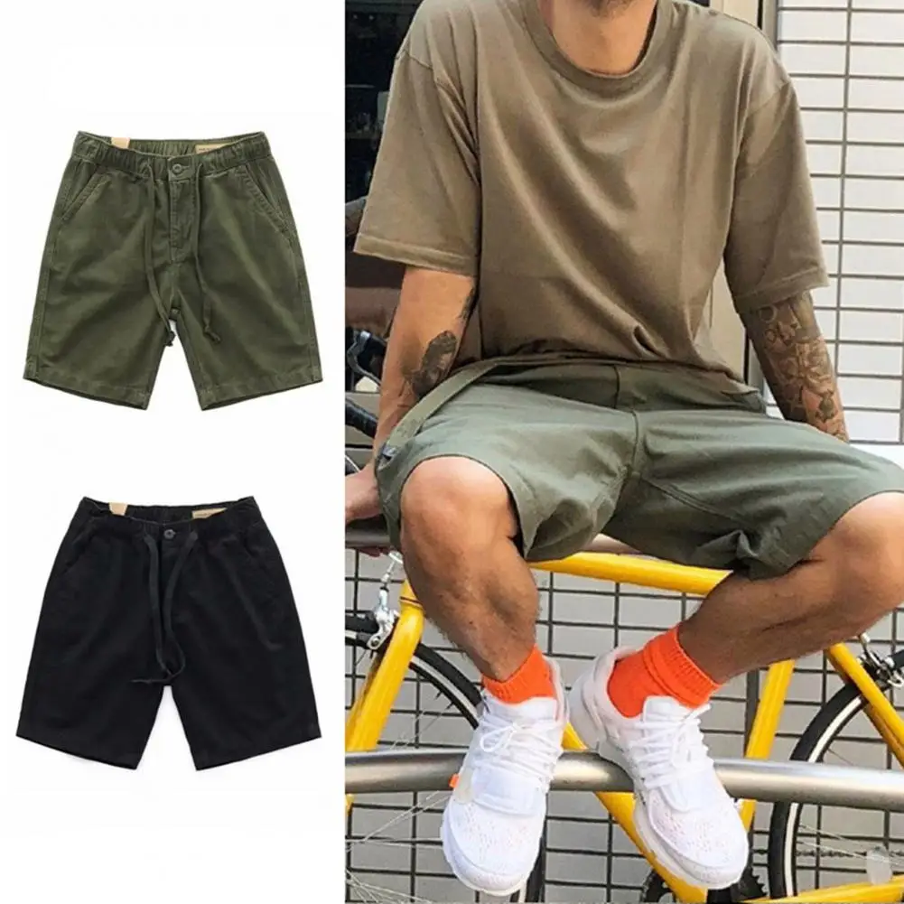 

Cropped Pants Straight Type Male Short Pants Drawstring Stylish Men Summer Beach Casual Short Pants Daily Leisure
