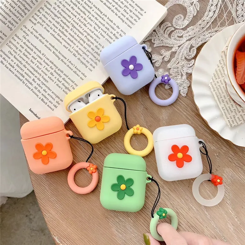 

Чехол для AirPods 2, милый мультяшный Мягкий силиконовый чехол с цветочным рисунком для Apple Airpods, чехол для наушников, чехол, чехол