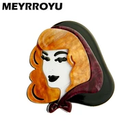meyrroyu 2022 new fashion acrylic temperament lady head brooch female exaggerated cartoon cute badge lapel brooch jewelry gift