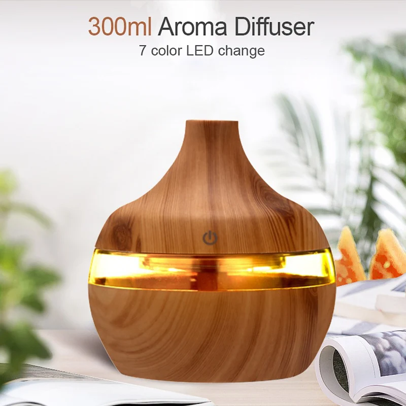 300ML Wood Grain Humidifier Aroma Diffuser Atomizer USB Household Humidifier Hydrating Instrument Desktop Humidifier