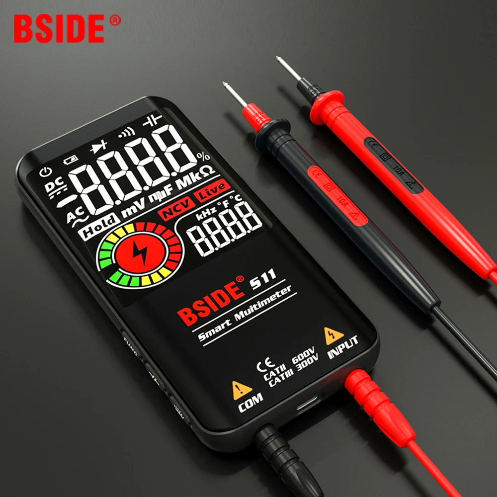 BSIDE-multímetro Digital Profesional, serie inteligente de 9999 recuentos, condensador de voltaje DC AC, diodo Ohm, NCV Hz, probador de cable en vivo
