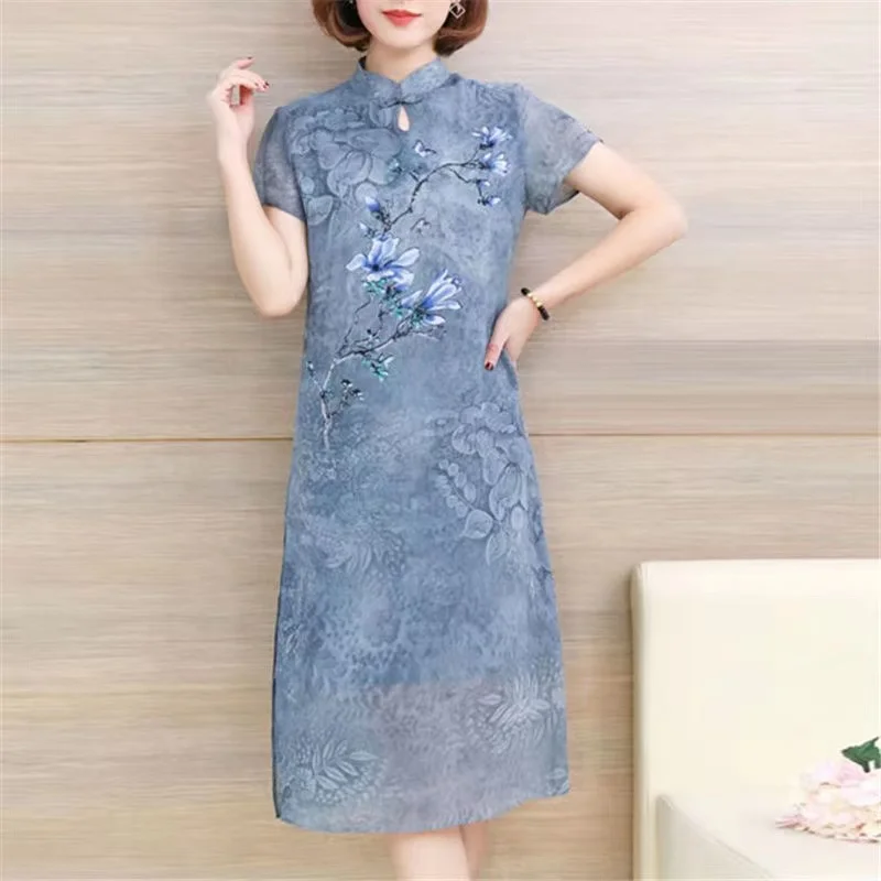

BW7 Pure Cotton Silk Dress for Women 2023 New Middle aged Mom Summer Dress Large Size Foreign Style Middle aged and Elde