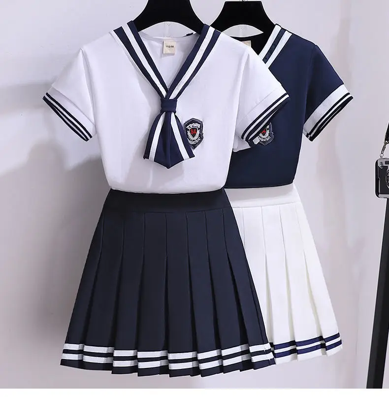 

Детская одежда, школьная форма, костюм, летние новые комплекты платьев для девочек, юбка трапециевидной формы с коротким рукавом Jk, спортивные костюмы