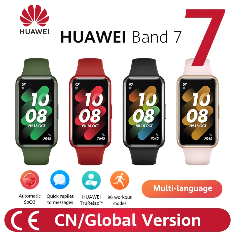 НОВЫЙ Huawei Band 7 Smart Blood Oxygen 1 47 'ɺMOLED-экран Датчик сердечного ритма Smartband 2 недели