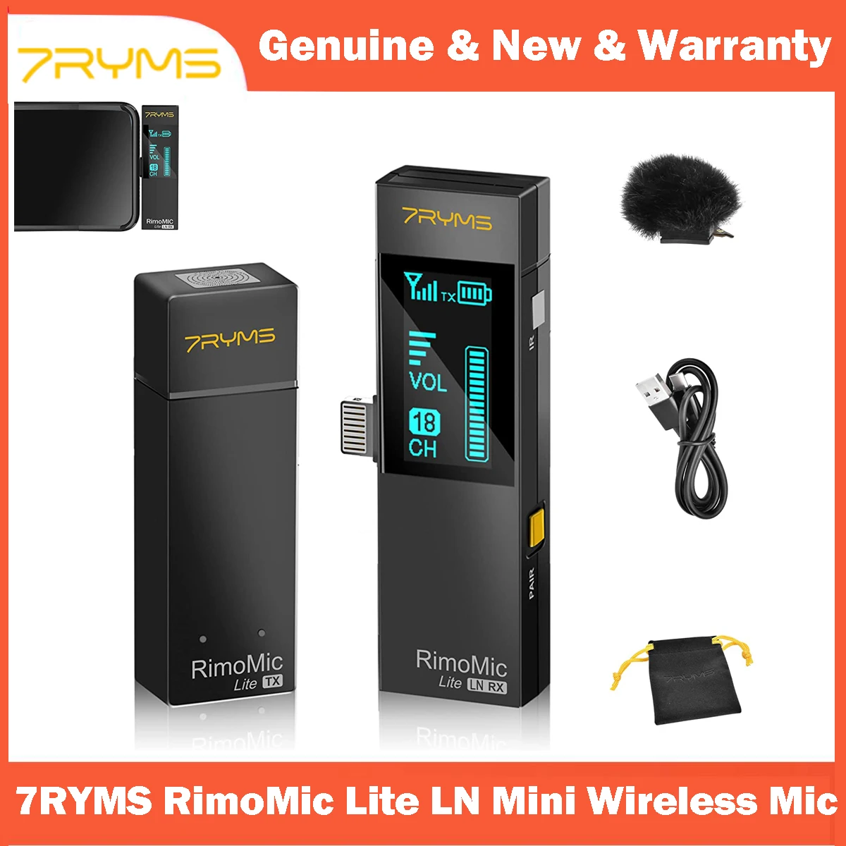 7RYMS RimoMic Lite LN Mini Wireless Microphone for iPhone 13 12 11 pro/max/mini  iPad Smartphone Gimbal Video Recording Vlogging