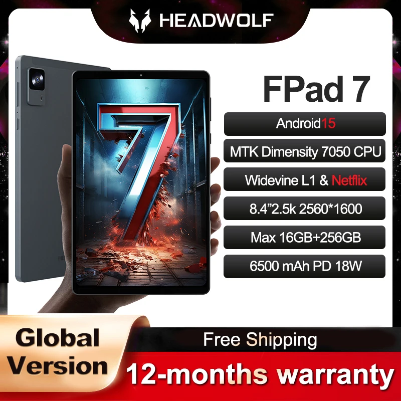 Фото Планшет Headwolf FPad7 8.4 дюйма, Android 15, 2560x1600, 16 ГБ LPDDR5 + 256 ГБ UFS 3.1, 6500 мАч, PD18W, камера 8 МП/16 МП, SIM 4G LTE, WiFi 6 №1