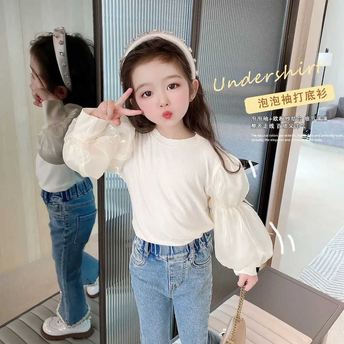 Детские Топы с длинным рукавом и буфами на весну/осень