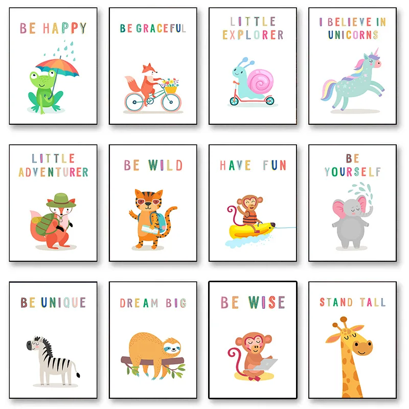 

Милые животные, обезьяна, попугай, Лев, искусственная картина, животное, мультфильм, детская комната, домашний декор