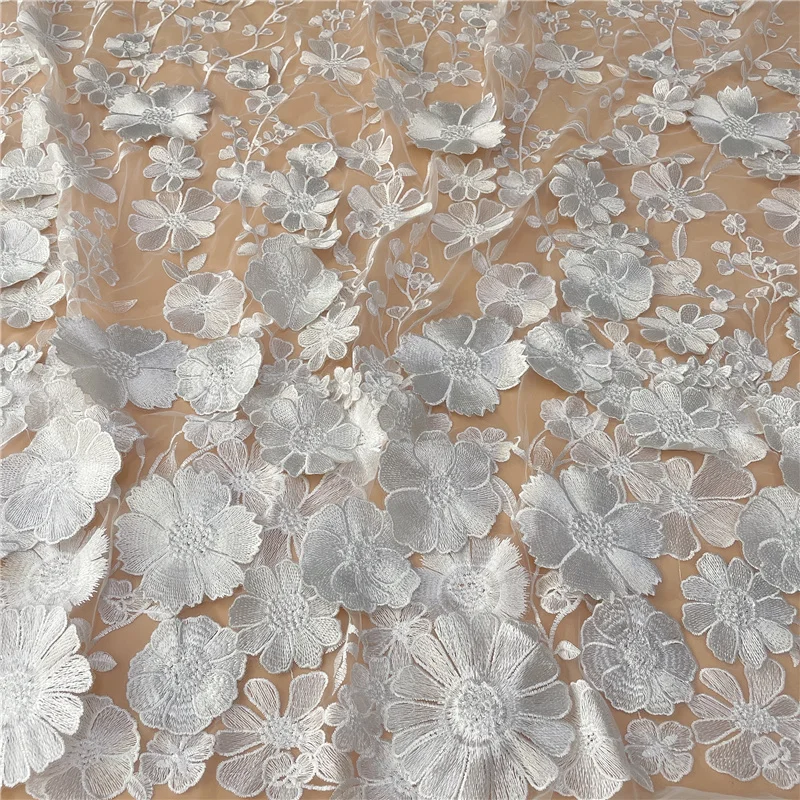 Новинка Высококачественная объемная белая кружевная ткань LFY с цветочной