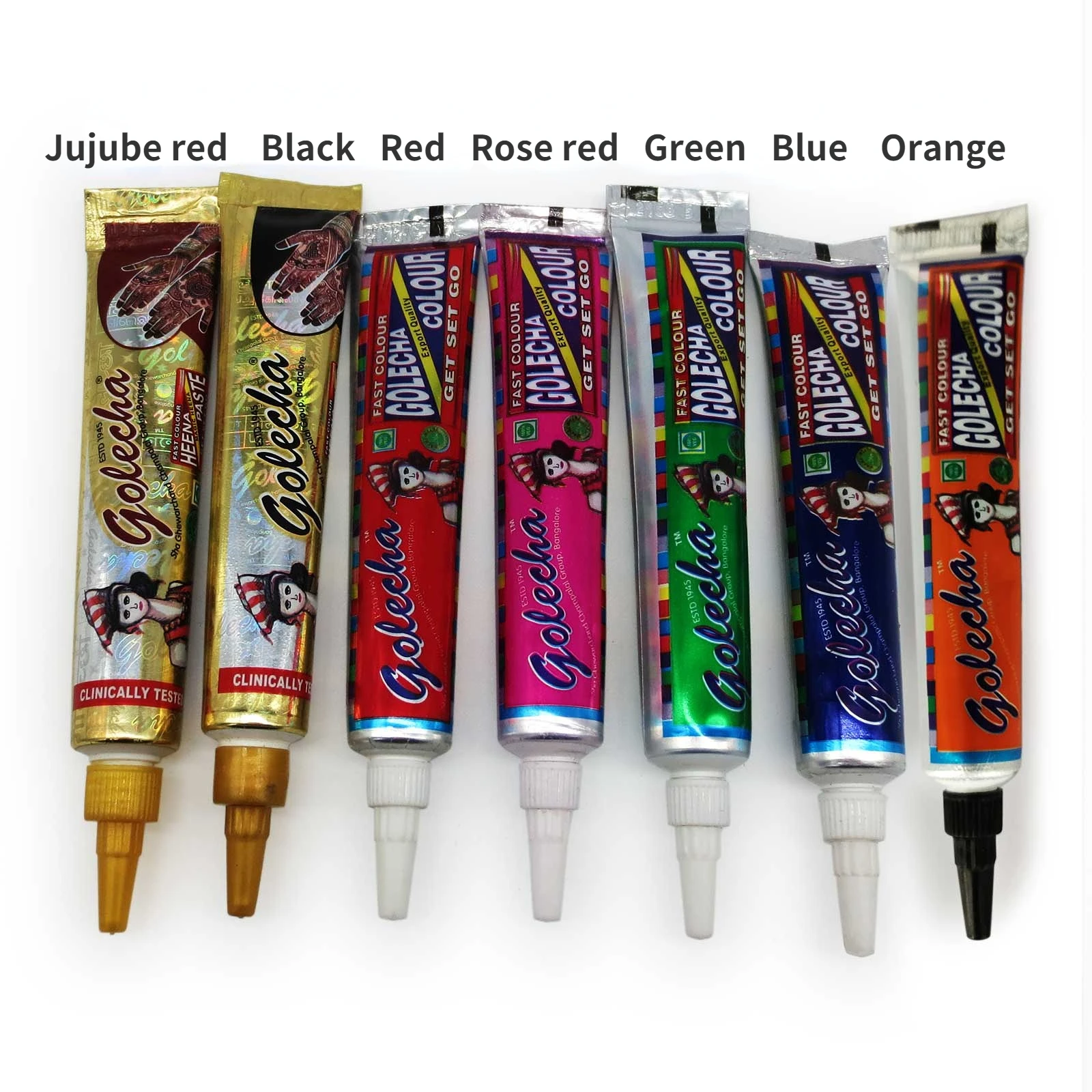 

1 Set 7 PCS GOLECHA Color HENNA TATTOO Lasting 7 days Tattoo Paste 25g Halloween Special Effects Makeup Freckles Face Painting