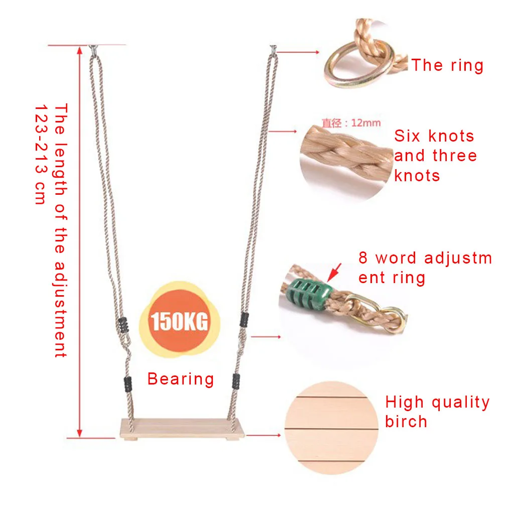 

Children Adult Hanging Swing Backyard Outdoor Indoor Patio Wooden Adjustable Rope Swing Seat