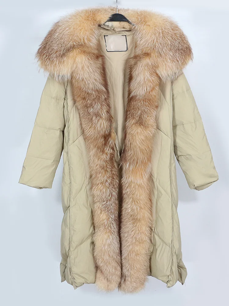 

2022 New Natural Real Fox Fur Collar Long White Duck Down Jacket Winter Women Warm Loose Coat Thick Outerwear fashion Streetwear