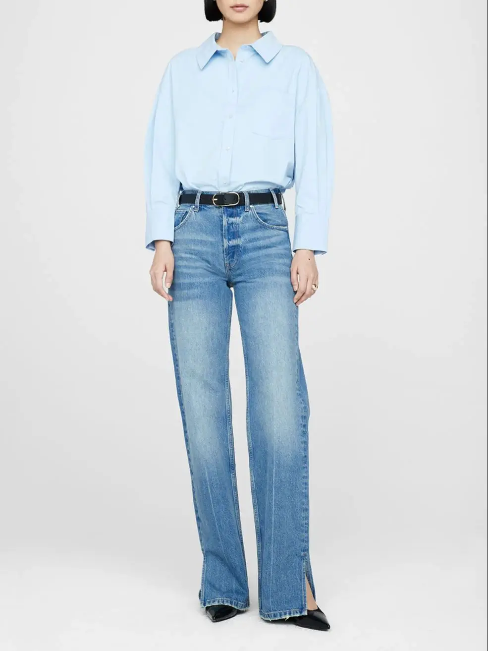 

Women Jeans High Waist Foot Split Straight Casual Trouser