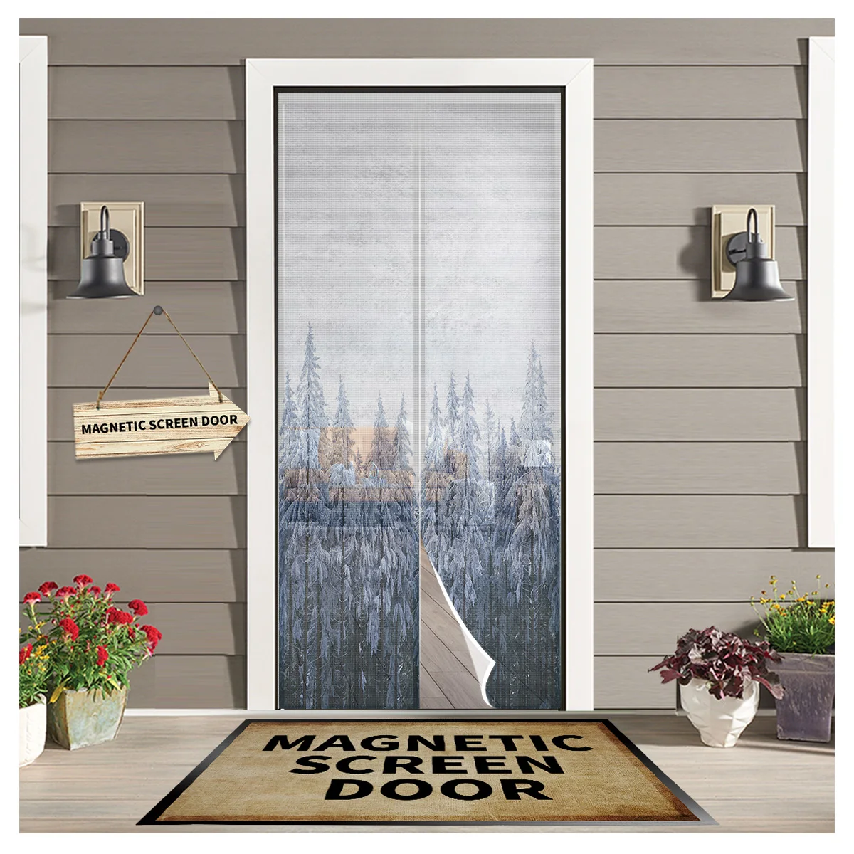 

Занавеска на дверь «сосна леса» с градиентом в виде снежинки, сетка от комаров, магнитная дверная занавеска для спальни, летний экран на две...
