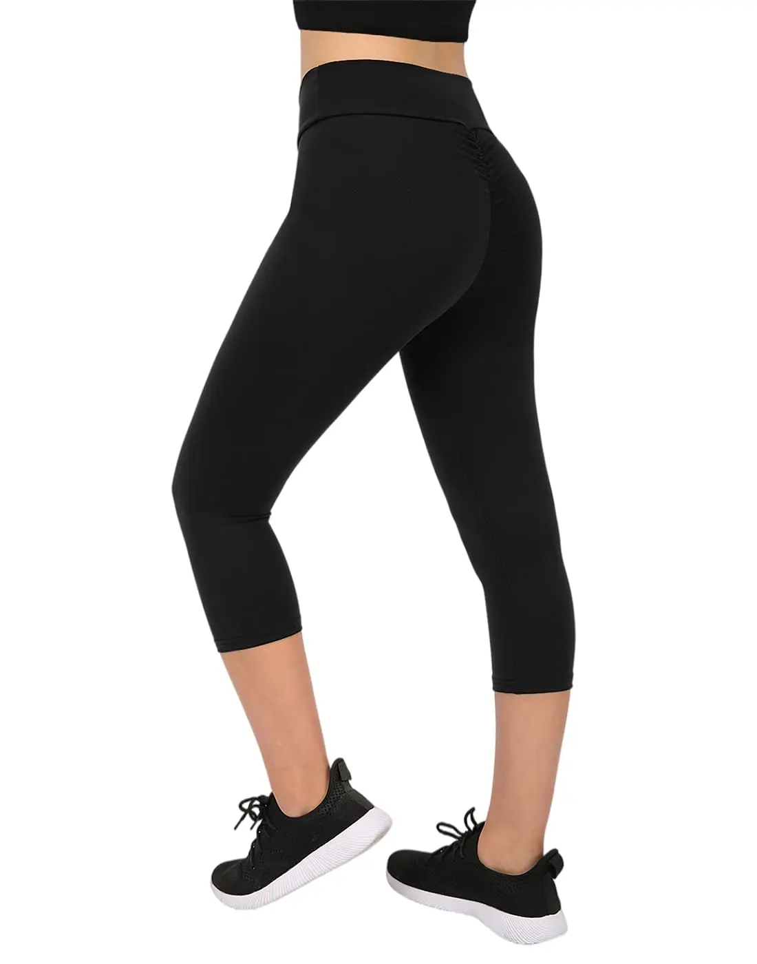 

Womens Scrunch Butt Lifting Capri Leggings High Waist Workout Gym Yoga Pants Black
