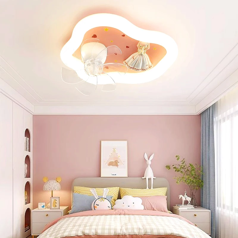 Скандинавский розовый потолочный вентилятор для спальни со светодиодной