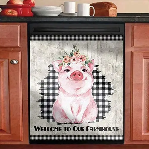 

Welcome to Our Farm House Kitchen Dishwasher ,Home Decoration Vinyl Decals,Farm Pig Design Cover for Refrigerator,Pe