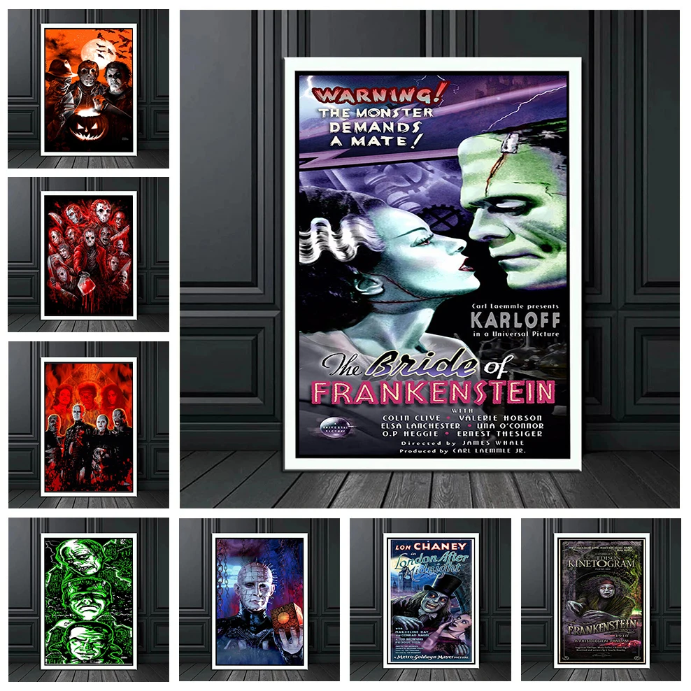 

Classic Horror Movies Posters Frankenstein Hellraiser Canvas Painting Poster and Print Wall Art Posters Bar Cafe Home Decoration