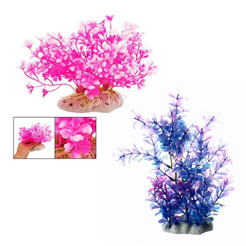 

2 шт. водный карликовый пластмассовый растительный орнамент для аквариума фотоемкость для аквариума-ярко-розовый, белый и фиолетовый