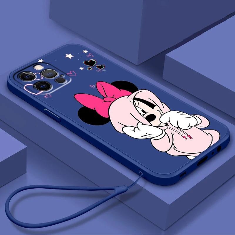 

Love Disney Mickey Minnie Phone Case For Apple iPhone 14 13 12 Mini 11 XS Pro Max X XR 8 7 6 Plus SE Soft Liquid Rope Cover
