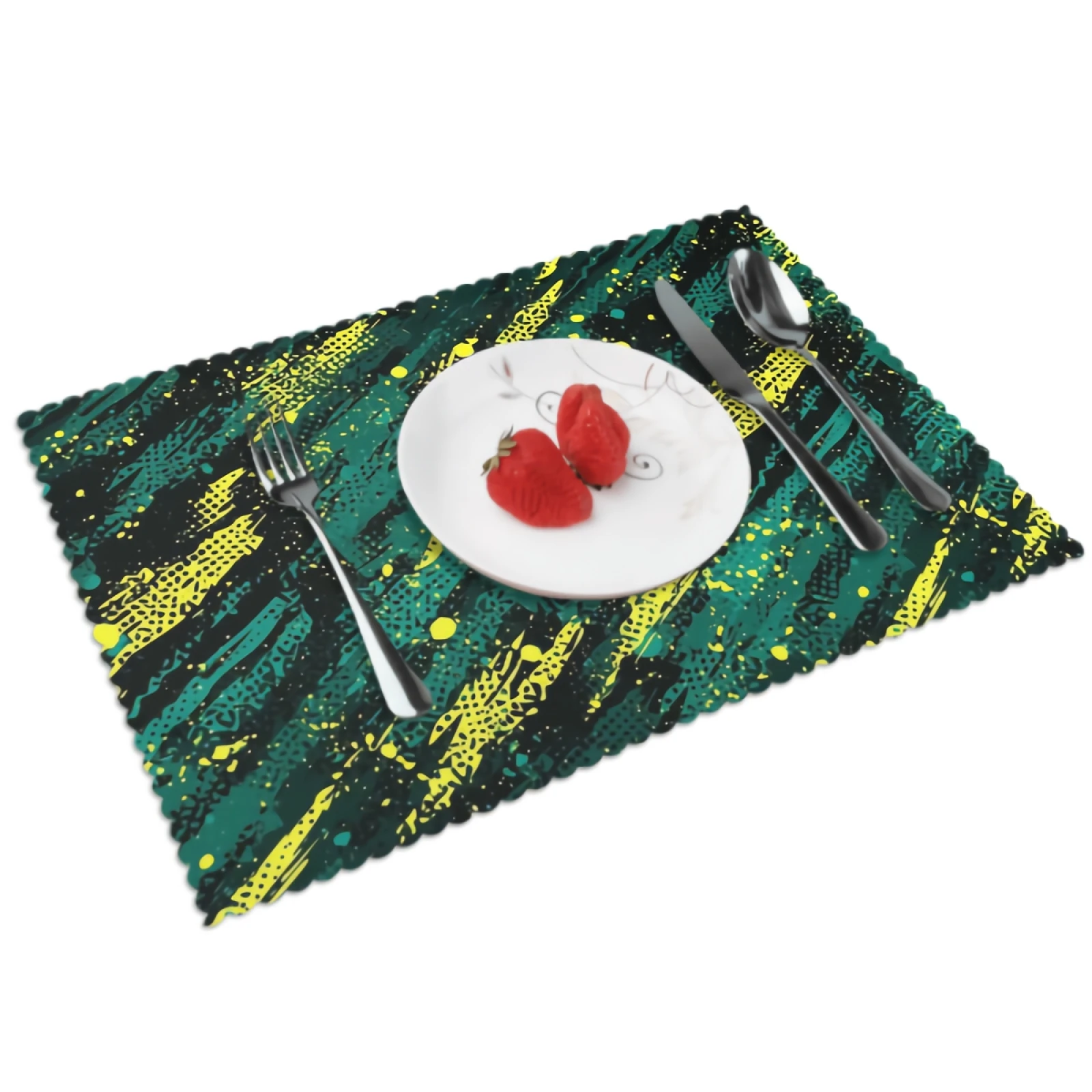 

Abstract Camo Placemats for Dining Table Set of 4 Green CamouflageDecor Rectangular Heat Resistant Washable Place Mat
