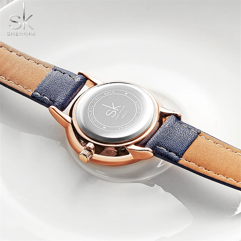 SHENGKE Top Brand Women Watches Fashion Blue Leather Strap Woman's Quartz Wristwatches Elengent Ladies Clock Relogio Feminino enlarge