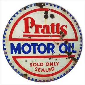 

Large Pratts Sold Only Motor Oil Round Metal Tin Sign Suitable for Home and Kitchen Bar Cafe Garage Wall Decor Retro Vintage