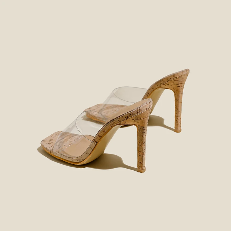 PVC Transparent Wood Grain Women's Slippers Sandals Summer Simple Slip on Slides Beach Outdoor Mules Flip Flop Ladies Shoes Pump