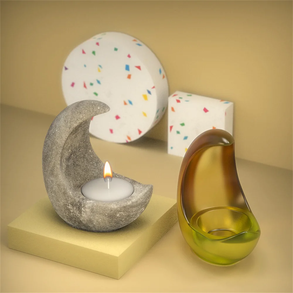 

3D Half Moon Candlestick Silicone Mold DIY Handmade Candlesticks Making Clay Crafts Epoxy Resin Casting Molds Home Decoration