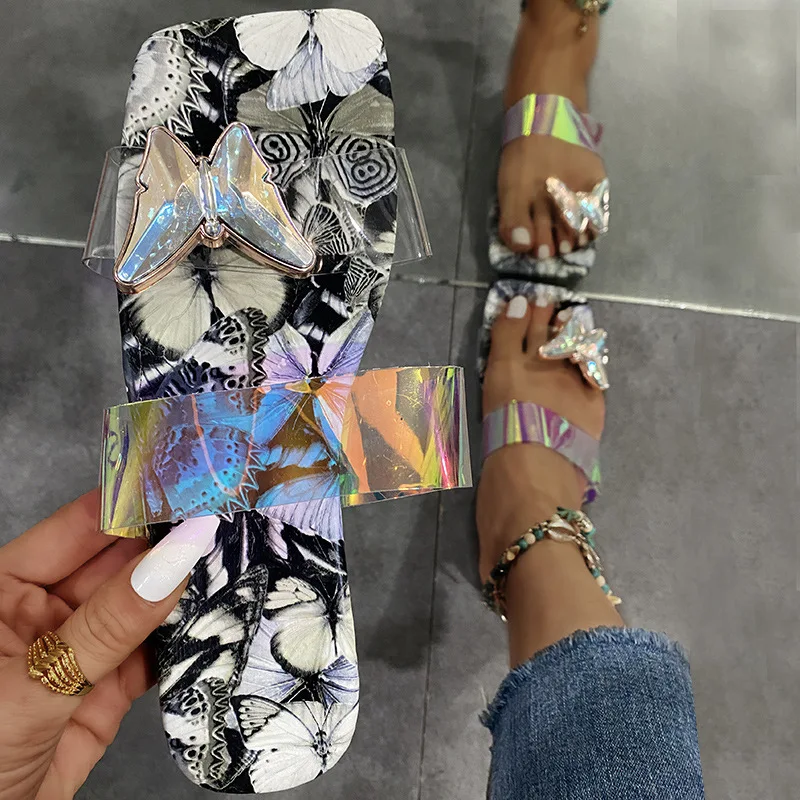 

Summer Women Sandals Flat Bottom Wear Color-blocking Beach Women Shoes Fashion Bow All-match Slippers Non-slip Ladies Slides2022