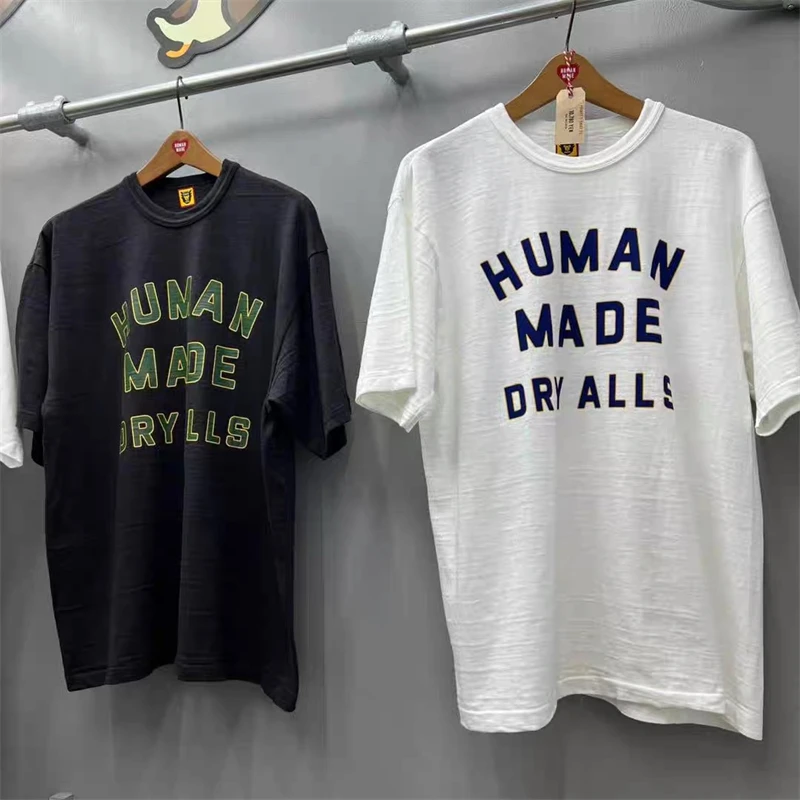 

2023 Summer HUMAN MADE Dryalls Logo T-shirt Men Women High Quality HUMAN MADE Vintage Slub Cotton Shirt Streetwear Anime Clothes