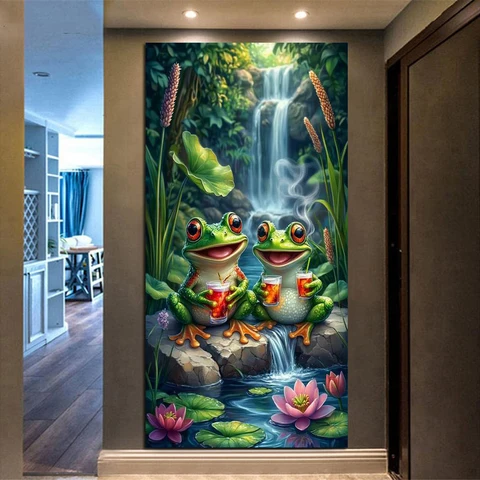 Алмазная живопись "Лягушки пьют сок"