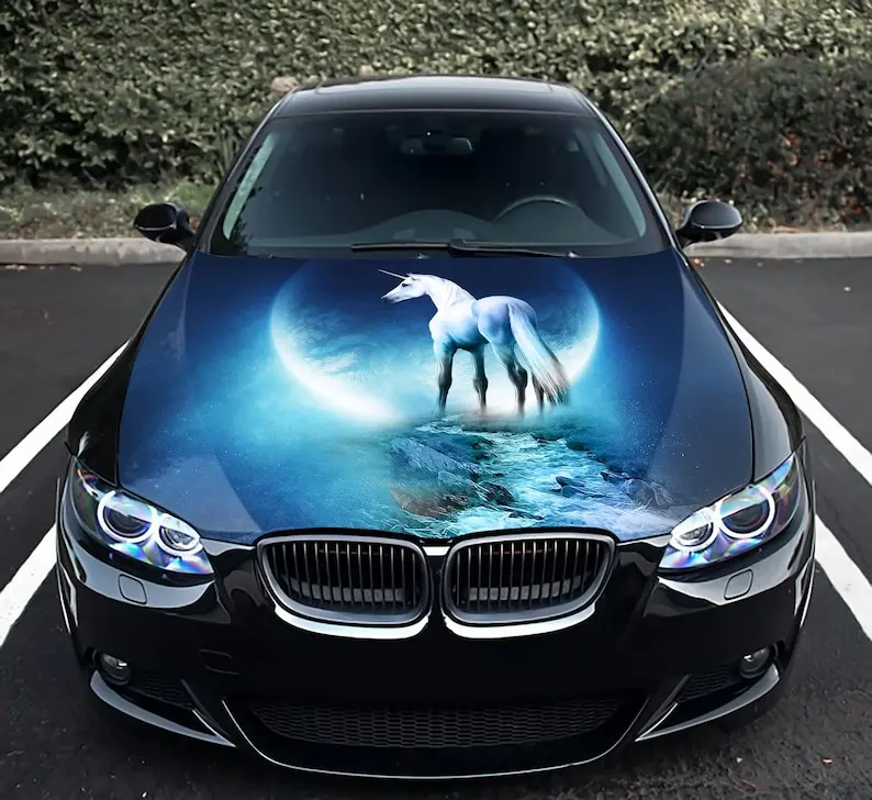 

Car hood wrap horse unicorn, bonnet vinyl sticker, full color graphic decal, made to Fit Any Car