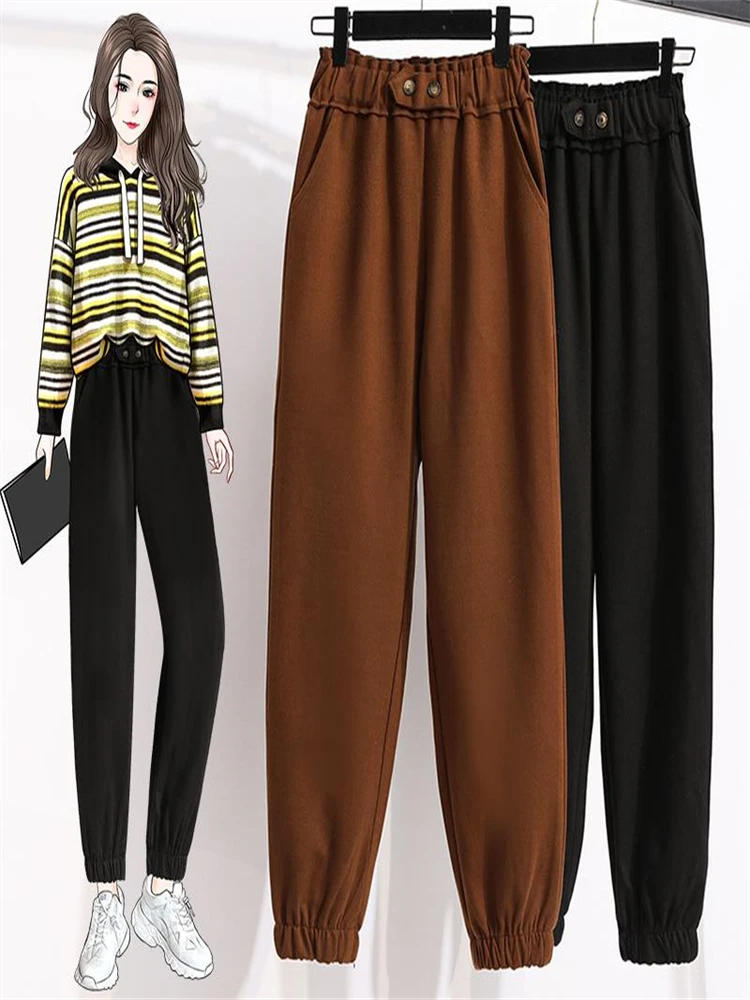 

Брюки Женские однотонные до щиколотки, Модные Простые повседневные свободные спортивные шаровары, офисные штаны до щиколотки с эластичным поясом, весна-осень