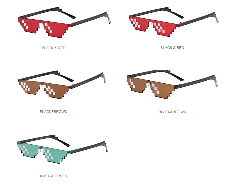 Fashion Glasses Shades 8 Bit Pixelated Ladies Sunglasses Unisex Eyeglasses Mosaic Funny Vintage Thug Life