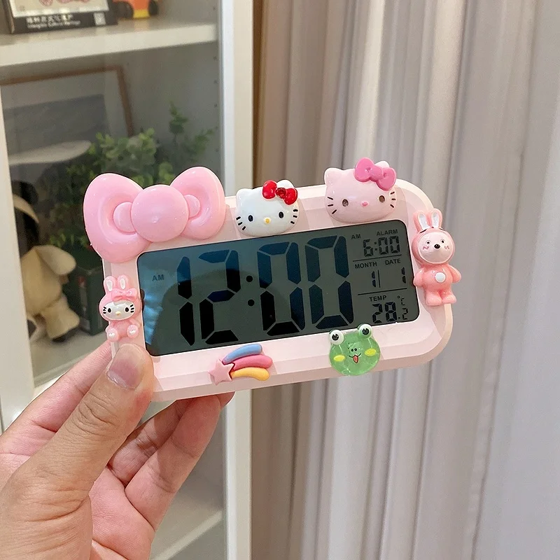 Kawaii 5inch Sanrioed My Melody Hello Kitty Anime Electronic Alarm Clock Cartoon Cute Dolls Creative Wake Up Artifact Girls Gift